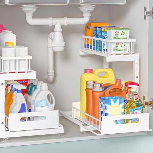 Saydear 2-Pack L-Shaped Under Sink Organizer, 2-Tier Pull-out Cabinet Rack by Saydear