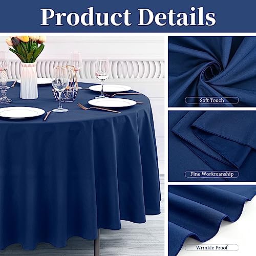 12 Pack Navy Blue Round Tablecloths, 90 Inch Polyester Table Cloth - Image 4