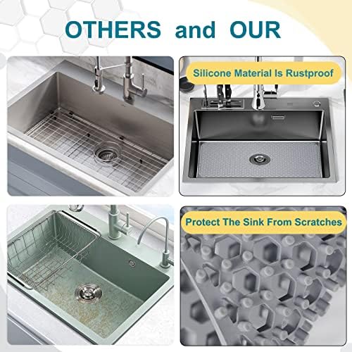 Bestjing Silicone Sink Protector, 26"x 14" Center Drain, Gray - Image 6