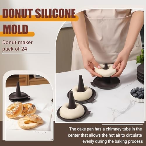 Donut Pan For Baking, Brown Bagel Molds, Pastry Molds For Baking Bagel, Doughnut, Cakes - Send Goods From Local Warehouse (24 PC) - Image 5