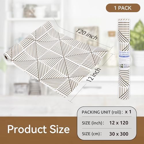 FIFTY FEET 12"x120" Non-Adhesive Shelf Liner for Kitchen Cabinets and Drawers, Washable Non-Slip PVC Cabinet Liner (Brown Modern)(1 Roll) - Image 5