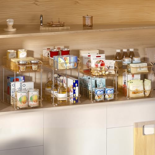 Delamu 2-Tier Under Sink Organizers and Storage, Multi-Purpose Stackable Bathroom Cabinet organizers, Pull Out Kitchen Pantry Organization and Storage with Dividers(3 Pack, Amber) - Image 3
