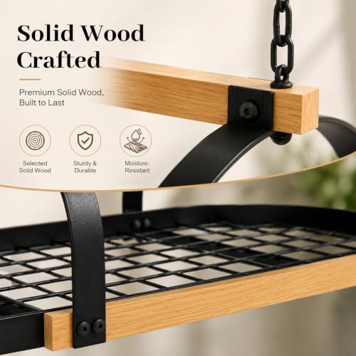 39-Inch Heavy Duty Hanging Pot Rack, Ceiling Mount, 130 lb Capacity | Heavy duty pot rack hanging with 20 hooks and large mesh shelf for organizing cookware in kitchens and kitchen islands. - Image 7