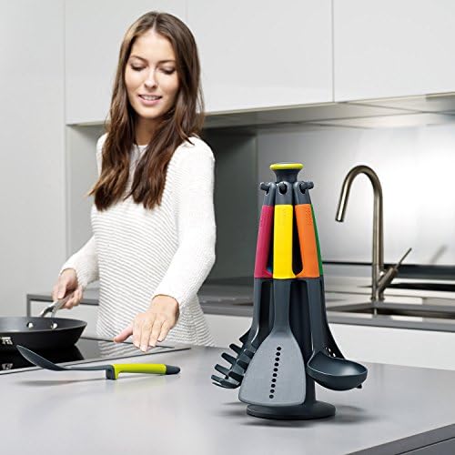 Joseph Joseph Carousel Nylon Kitchen Utensil Tool and Gadget Set with Rotating Storage Stand, 6-Piece Non Stick Tools with Ergonomic Handles, Multicolor - Image 2