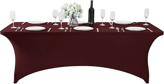 MDS® Pack of 15 Spandex Tablecloth 6FT Tight Fitted Stretch Table Cover – Washable Wrinkle-Free Reusable Elastic Patio Tablecloth for Wedding, Party, Banquet, Trade Show, Event Décor - Burgundy - Image 2