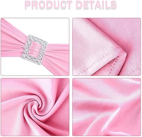Joccun 60 PCS Spandex Chair Sashes Bows Stretch Chair Cover Band with Buckle Slider Universal Elastic Chair Ties for Wedding Banquet Party Event Decoration (Pink) - Image 3