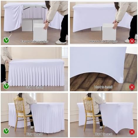 Spandex Tablecloth 6FT Rectangle Table Cover 2 Pack White Wrinkle-Free - Image 4
