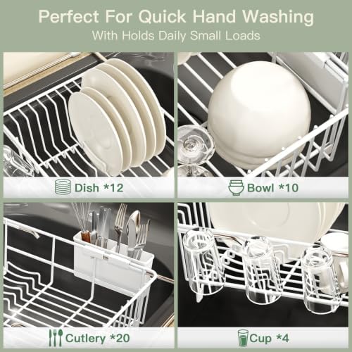 MAJALiS White Dish Drying Rack Over The Sink with Utensil Holder - Image 6