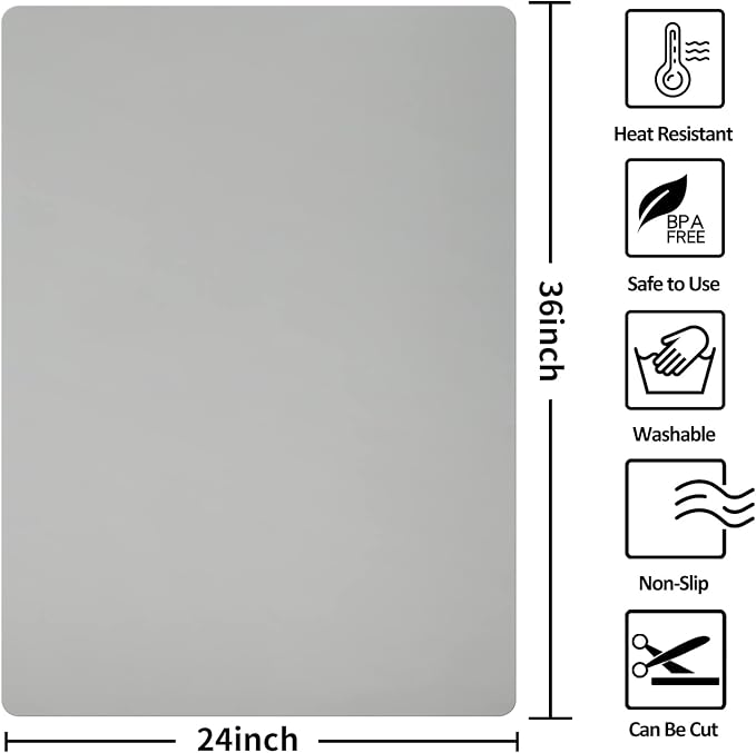 Silicone Mat Heat Resistant Mats for Countertop, Multipurpose Large Silicone Mats for Crafts Kitchen Workbench Size 36x24 inches Thick 2mm,Rolled Package,Grey - Image 2