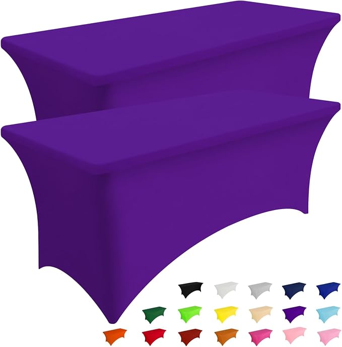 Smiry 2 Pack Spandex Table Cloth 6FT, Elastic Fitted Purple Tablecloth by Smiry