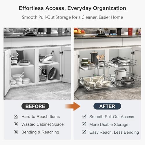 Pull Out Shelves - 14" W x 22" D Soft Close Pull Out Cabinet Organizer 1 Tier - Sliding Shelves with Shelf Liner - Heavy Duty Steel Wire Drawers for Kitchen Cabinets, Pantry, Bathroom - Image 5