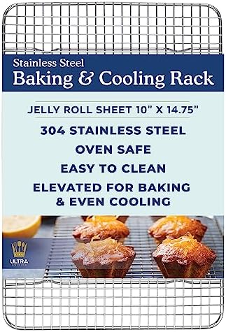 Ultra Cuisine Stainless Steel Baking Rack - 10 x14.75 inch Jelly Roll Wire | 100% Stainless Steel, Oven-Safe, Dishwasher-Safe, Heavy Duty Tight-Wire, Sheet Pan Cooling Racks, Easy to Clean, Roasting by UltraCuisine