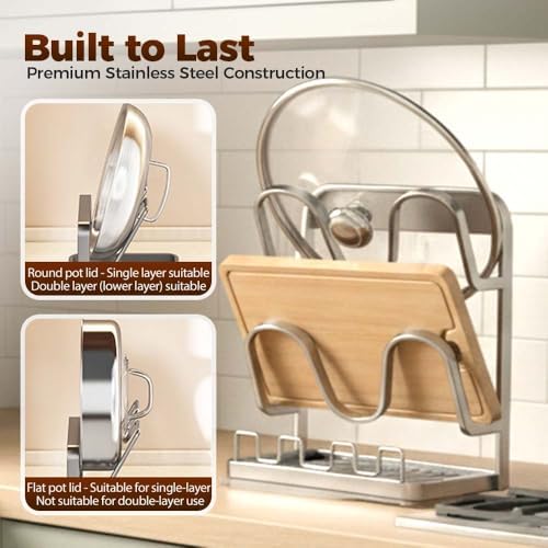 Kitchen Pot Lid Storage Rack, 2026 New Double-layer Rack, Multifunctional Lid Holder for Kitchen Countertop, Compact Pot Lid Stand for Home, Modern Kitchens Organizer for Families (Silver, Double) - Image 3