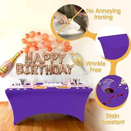 BRILLMAX 4 Pack Purple Spandex Table Covers for 6ft Rectangle Tables - Image 3