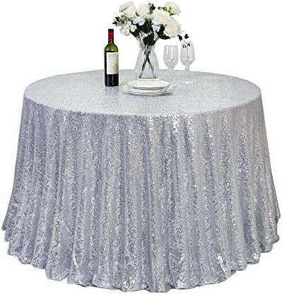 JYFLZQ Silver Sequin Tablecloth, Glitter Party Table Cover 70 Inch Round by JYFLZQ
