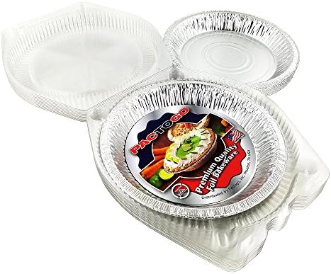 Pactogo Aluminum Foil Pie Pan (Actual Top-Out 9-5/8 Inches - Top-In 8-3/4 Inches - Vertical Depth 1-3/16 Inches)- Disposable Baking Tin Plates with Clear Plastic Hinged Containers (Pack of 25 Sets) - Image 5