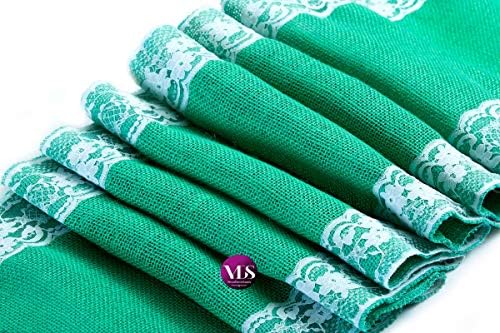 VDS Pack of 5, Burlap Table Runner with White Lace Edge, 100% Natural Jute Rustic Hessian Table Cloth Centerpiece for Wedding Birthday Party Banquet Table Decoration (Size 12X108 Inch)(Mint) - Image 2