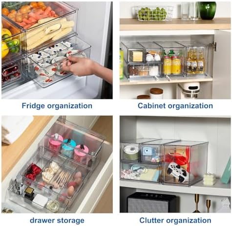 Fridge Organizers and Storage Pull Out Drawer, 4 Small | Stackable, Clear, Fruit and Veggies Containers, for Kitchen, Cabinet - Image 3