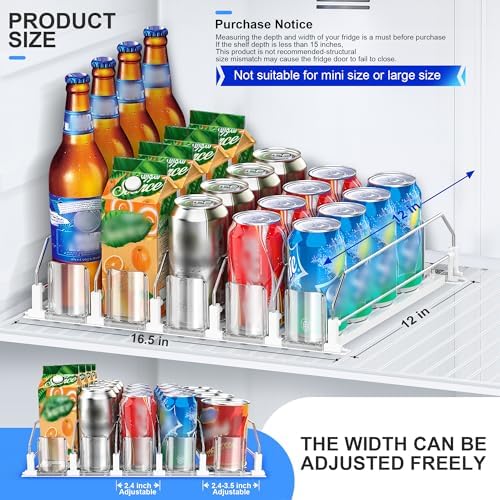 Upgraded Drink Organizer for Fridge, Space-Saving Fridge Drink Organizer, Automatic Pusher Glide and Adjustable Width Drink Dispenser for Fridge - Holds Up to 20 Cans (5 Rows White) - Image 3