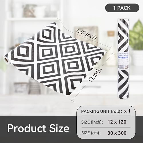 FIFTY FEET 12"x120" Non-Adhesive Shelf Liner for Kitchen Cabinets and Drawers, Washable Non-Slip PVC Cabinet Liner (Black Plaid)(1 Roll) - Image 5