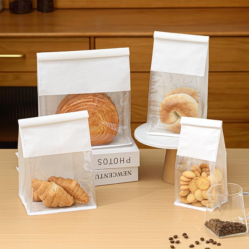 Paper Bakery Bags with Window, Kraft and White, Roll Top Closure, Food Storage for Bread Cookies Snacks (100, Kraft, Large) - Image 5
