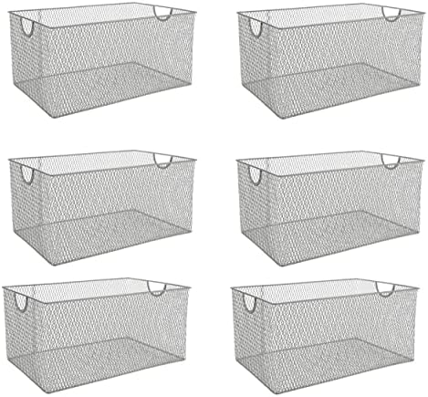 YBM HOME Kitchen Pantry Organizer Wire Baskets for Shelves, Cabinets, Pantry, Countertop, Mesh Open Storage Bin Metal Basket for Organizing Food Supplies, 6 Pack, 14.5x9.25x7 by YBMHome