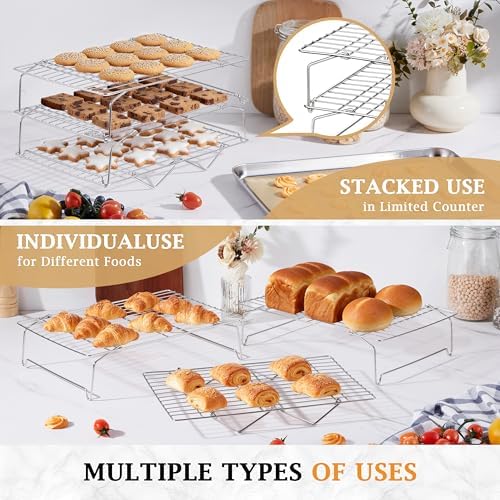 LIANYU Cooling Rack 15"x10", 5-Tier Stackable & Collapsible Cooling Racks | Stainless Steel Wire Baking Racks Fits Jelly Roll Pan, Great for Cooking, Baking, Roasting, Grilling, Oven & Dishwasher Safe - Image 4
