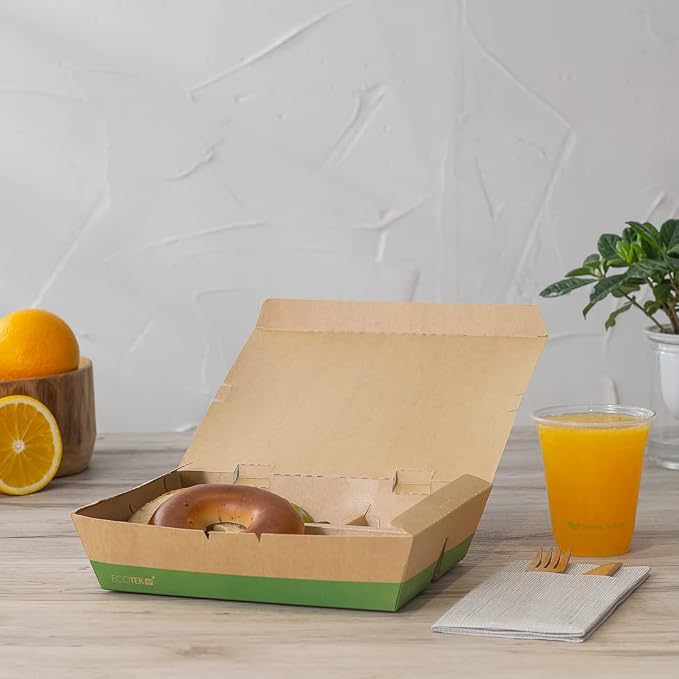 Restaurantware-Eco Tek 50.7 Ounce To Go Boxes, 100 Bento Boxes - 3 Compartments, Tab Lock Closure, Kraft and Green Paper Take Out Box, PLA Lining, For Restaurants or Parties - Image 12