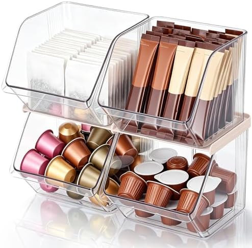 4 Pcs Stackable Plastic Storage Bins, Open Front, Clear by Ferrochef
