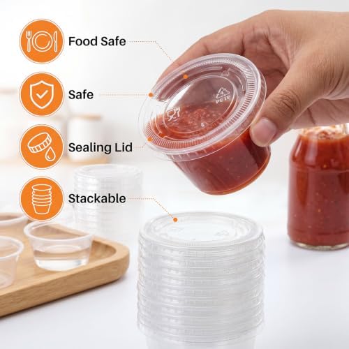 Maxdot 600 Pack 4 oz Containers with Lids Plastic Portion Cups Bulk Mini Disposable Souffle Container Cup Sauce Condiment Leak Proof Shot Lunch Small Portion Box Travel Party Dinner Sauce Salad - Image 3