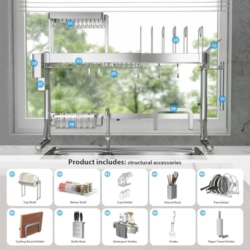 Upgrade 3 Tier Over Sink Dish Drying Rack Adjustable Width - Image 5