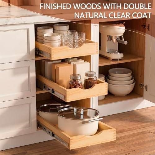 Sintuff 3 Pack Wooden Pull out Tray Cabinet Organizer, 15'' X 21'' - Image 5