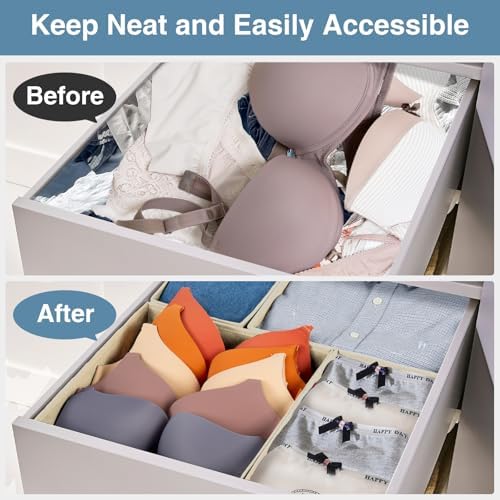 Criusia Drawer Organizer Clothes, 24 Pack Underwear Drawer Organizers, Foldable Closet Organizers and Storage Dresser Drawer Dividers Clothing Organizer for Clothes, Socks, Scarves, Bra, Ties (Beige) - Image 2