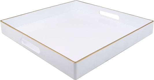 Spsyrine Decorative Tray, 13" Plastic Square Coffee Table Tray with Handles for Living Room, Ottoman, Bathroom Decor