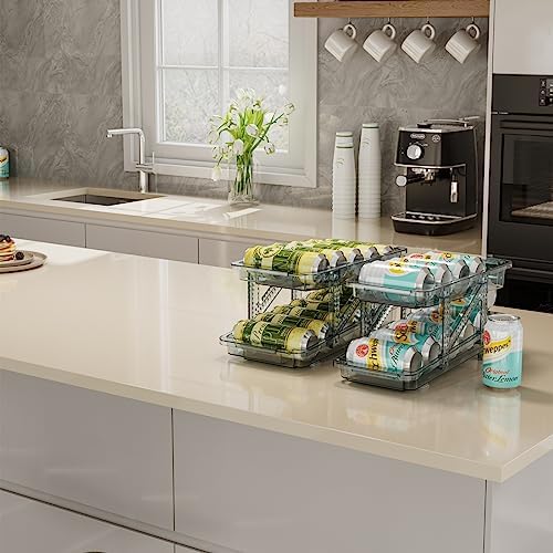Xicennego Set of 2 Adjustable Soda Can Organizer for Refrigerator, Cabinets, Countertops, Beverage Can Dispenser for Fridge, for Standard Cans, Skinny Cans, And Tall Cans (Blue) - Image 4