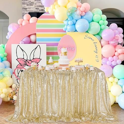 Light Gold Tablecloth Birthday Decoration 50x80 Inch Sequin Fabric Drapes - Image 2