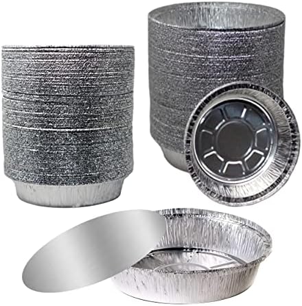 EcoQuality 7" Round Aluminum Foil Pans with Board Lids - Disposable Containers with Foldable Walls for Pie Baking, Cooking, Serving, Reheating, and Storing - Freezer and Oven Safe Tart Pan 500 Pack by EcoQuality