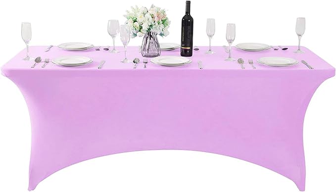 MDS® Pack of 15 Spandex Tablecloth 8FT Tight Fitted Stretch Table Cover – Washable Wrinkle-Free Reusable Elastic Patio Tablecloth for Wedding, Party, Banquet, Trade Show, Event Décor - Light Purple - Image 2