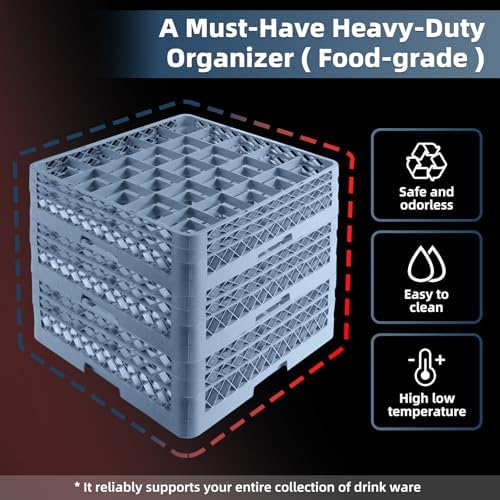 Commercial Cup Rack 3 Packs 25 Compartment Base with 2 Extenders | Polypropylene Dish Drying Rack | Quitly Clean Divided Durable Dishwasher Rack for Restaurants Bar Hotel Canteen Kitchen - Image 4