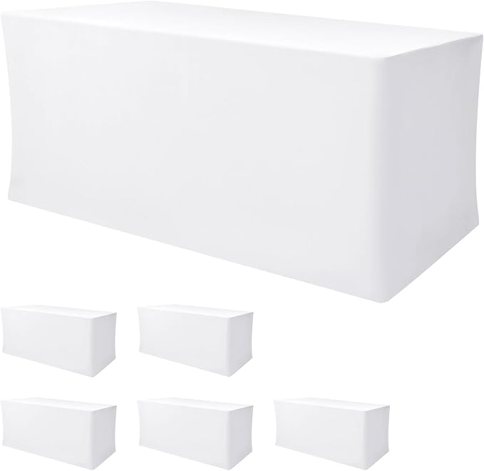 Nasitos Spandex Fitted Tablecloths for 6 Foot Rectangle Tables 6 Pcs White by Nasitoshomedecor