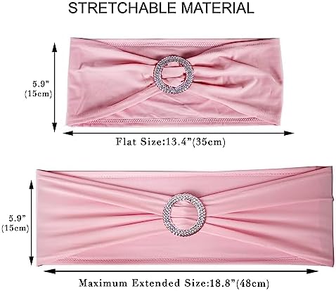 50pcs Pink Spandex Chair Sashes Stretchable for Wedding Party Banquet Decoration Fitted Elastic Bulk Chair Cover Band Bows for Baby Shower Engagement Event Home Dining Decor Wholesale - Image 3