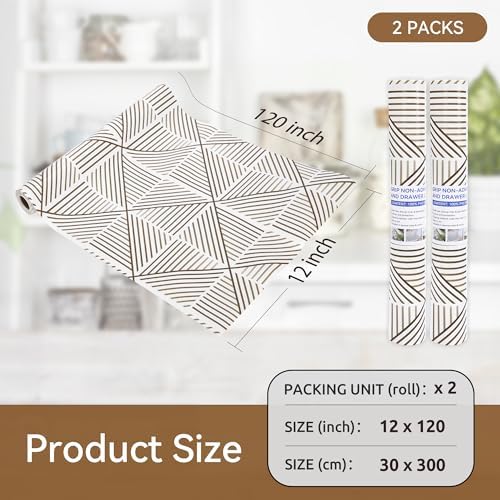 FIFTY FEET 12"x120" Non-Adhesive Shelf Liner for Kitchen Cabinets and Drawers, Washable Non-Slip PVC Cabinet Liner (Brown Modern)(2 Roll) - Image 5