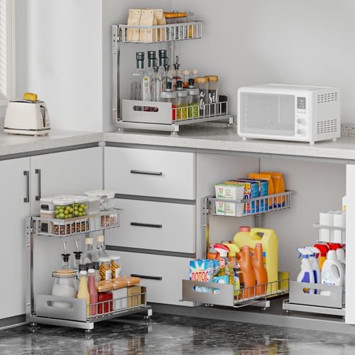Saydear L-Shaped Under Sink Organizer, 2-Tier Pull-out Cabinet Rack 1-Pack - Image 3