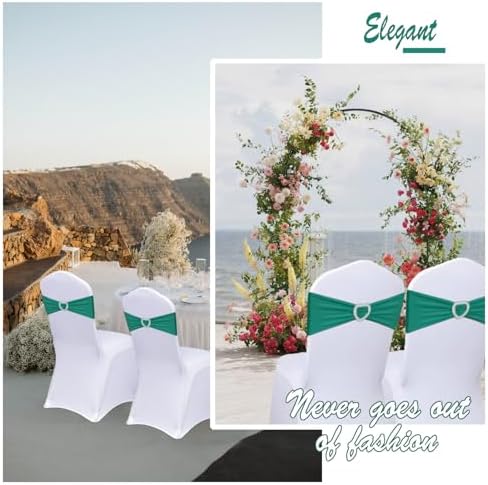Dark Green Chair Sashes 100 Pack Spandex Green Chair Sashes Bows with Heart Buckle Slider for Wedding Banquet Party Decorations - Image 5