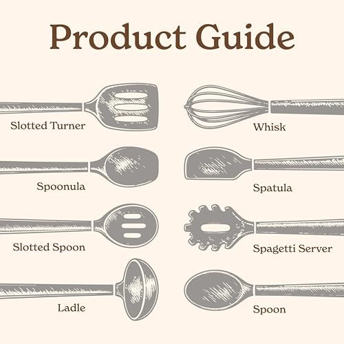 Country Kitchen Non Stick Silicone Utensil Set with Rounded Wood Handles for Cooking and Baking, 8 Piece Set, White - Image 3