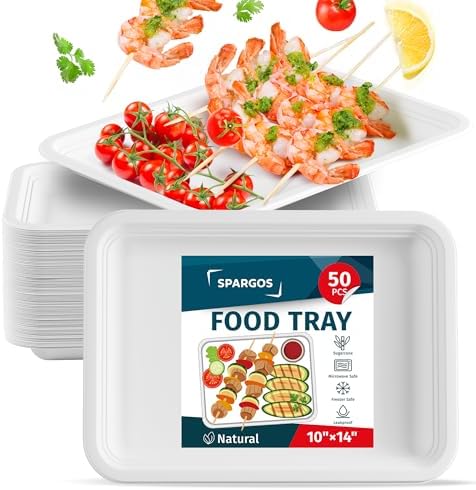 SPARGOS 14 Inch Disposable Food Trays, 50 Pack Crawfish Boil | 50 heavy duty 14-inch paper trays, compostable. For crawfish and seafood boil, lobster, crab, BBQ and holiday feasts. by Spargos