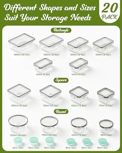 Canfanni 40 Piece Food Storage Containers with Lids, BPA-Free | Includes 20 Containers & 20 Lids,Plastic Food Containers for Kitchen Storage and Organization,Leak Proof Meal Prep Container - Image 2