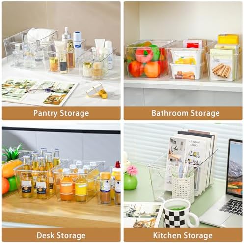 Freebat 12 Pack Pantry Organization and Storage,Clear Plastic Storage Bins | 4Small 4Middle 4Large,Cabinet Organizer, Clear Plastic Storage Containers with Handle,Acrylic Storage Bins for Cabinet,Fridge - Image 6