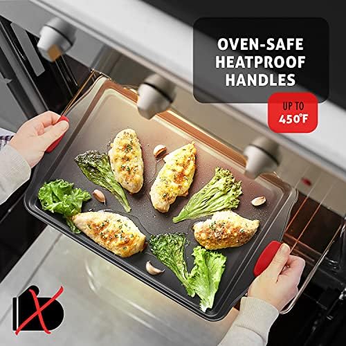 Baking Sheet Set, 3-Piece Cookie Sheet Set with Silicone Handles, Steel Baking Pan, Durable Baking Sheets for Oven, BPA Free Cookie Sheets for Baking Nonstick Set, Premium Sheet Pan, Black Baking Tray - Image 4