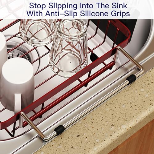 MAJALiS Red Dish Drying Rack Over The Sink with Utensil Holder - Image 6